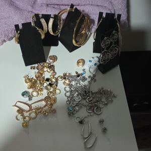 Gold and Silver Mixed Metal Hoop & Charm Earring Set - Women Jewelry